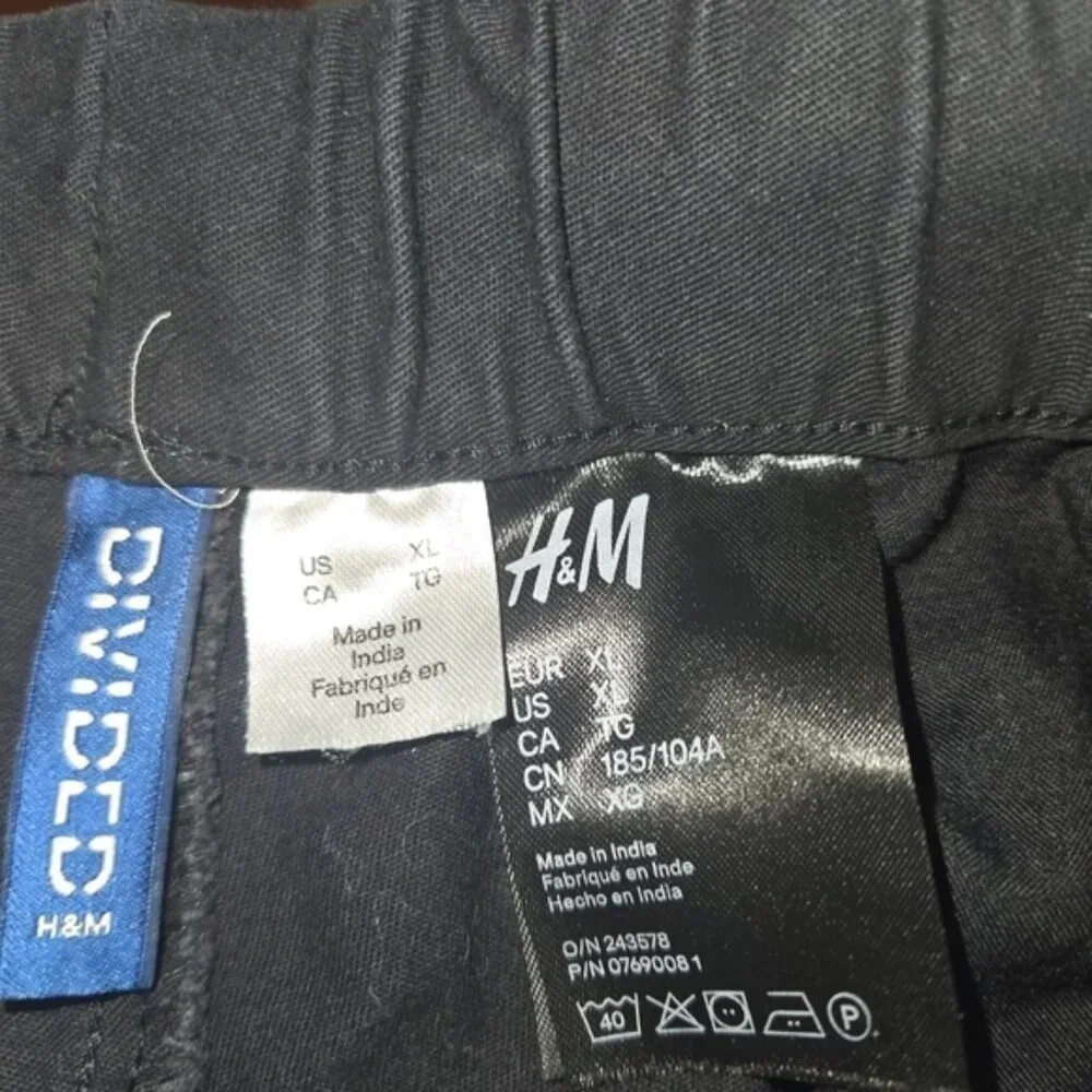 H&M UNISEX Black Cotton Cargo/Jogger Pants Size XL